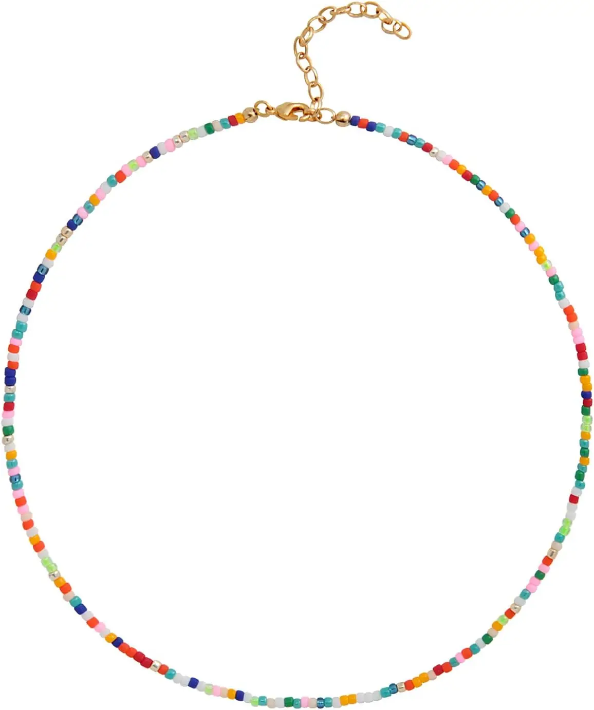 

Handmade freshwater pearl and colorful glass bead choker necklace 18K gold plated stainless steel summer jewelry gift for women
