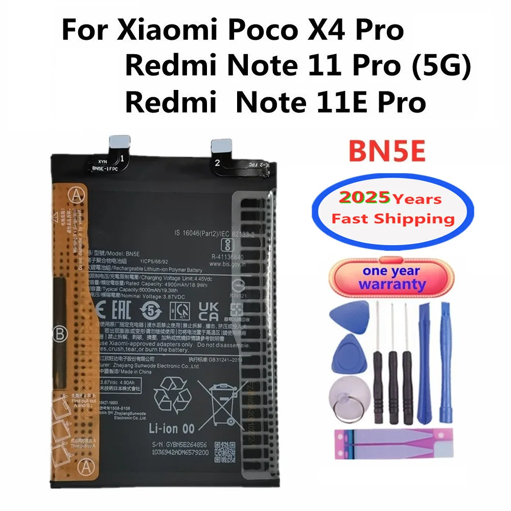 

2025 Years BN5E Battery For Xiaomi Redmi Note 11 Pro / Note 11E Pro Mi POCO X4 PRO 5G 5000mAh Mobile Phone Battery