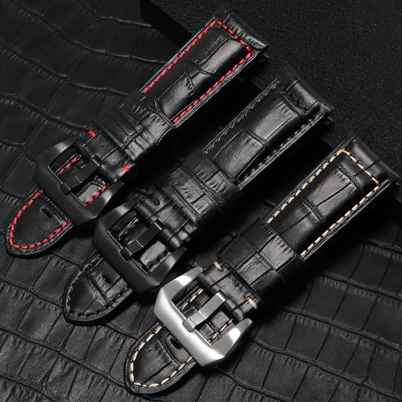 Suitable for Panerai Genuine Leather Watch with Citizen Lumino Crocodile Pattern, Large Strap 22 24mm Men's Model