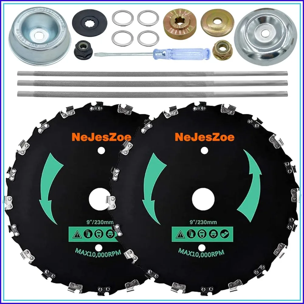 

9" x 20T Chainsaw Tooth Brush Cutter Blades with Universal Adapter, 3 Files, 4 Washers for Brush Cutters & Trimmers