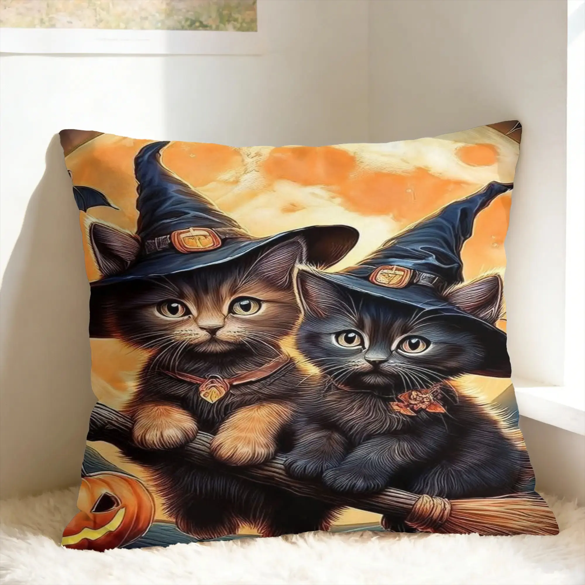 Witchy Black Cats Halloween Pillow Cover Pet Lover Fashion Pillow Case For Sofa Home Decoration Custom Pillowcases Gift