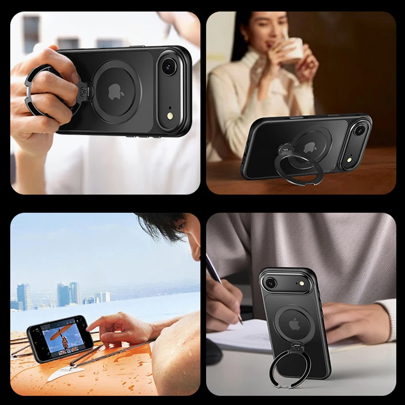 KEYSION 360° °   Obrotowy magnetyczny pierścień stojący etui MagSafe do iPhone 17 17 Air Matowe Przezroczyste Odporne na Wstrząsy Plecki Telefonu — zdjęcie produktu 5