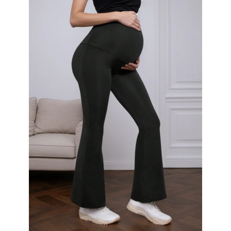 Maternity Flare Pants High Waist Over Belly Stretch Pregnancy Trousers Comfortable Casual Wear