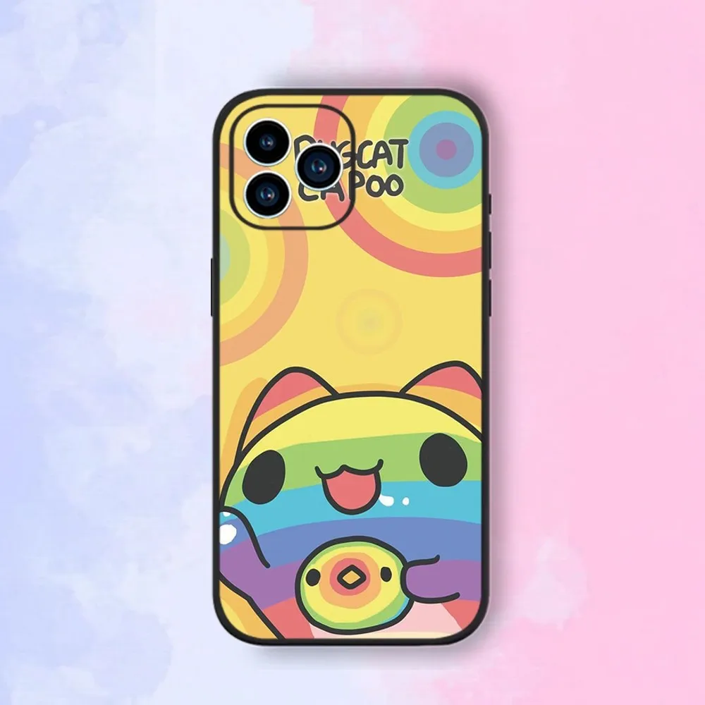 Kawaii Bugcat Capoo Phone Case For iPhone 15,14,13,12,11,XS,XR,X,8,7,Pro,Max,Plus,mini Silicone Black Cover