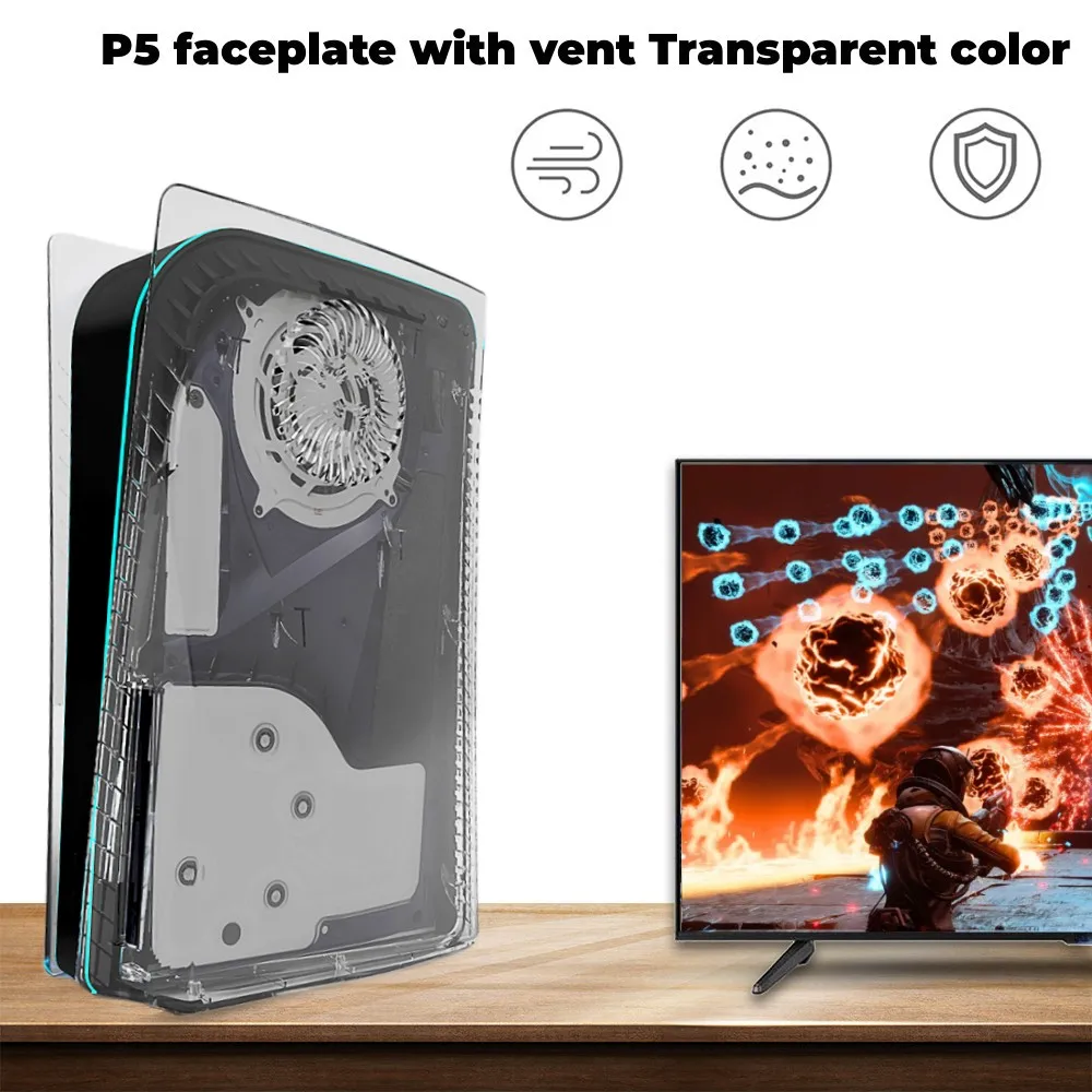 Transparent Cooling Vent Shell Hard Plastic Replacement Plate Case Cover for PS5 Disc Edition Gaming Console