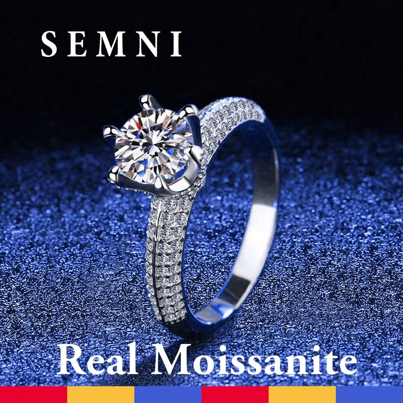 

SEMNI 1.0ct-3.0ct Moissanite Rings For Women Grils Sparkling Lab Diamond 925 Sterling Silver Fine Jewelry Beauty Love Anillos