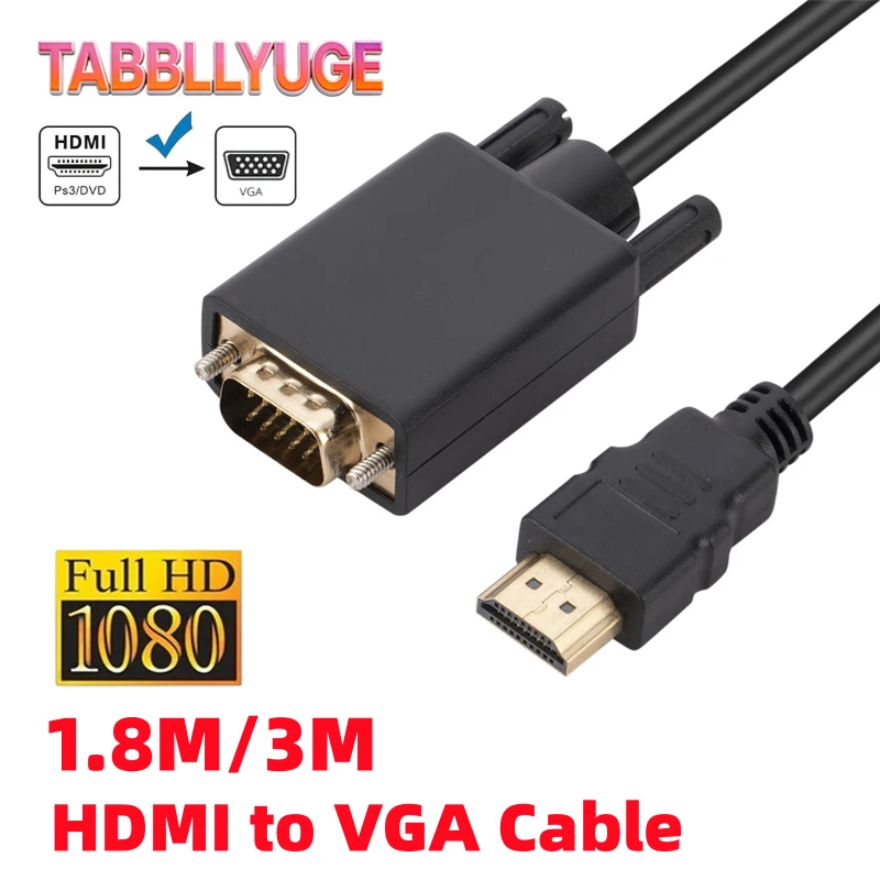 HDMI-Compatible to VGA Adapter Video Audio Male Converter 1.8M  3M FHD 1920*1080P For Desktop Laptop PC TV Monitor Projector
