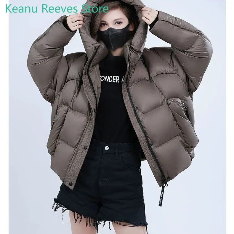 Women's Hooded Puffer Jacket, Thick Loose Coats, Warm Outerwear, Korean Solid Casual Fashion, High Street Down Jackets