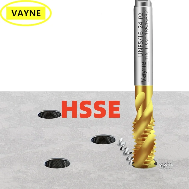 1PCS VAYNE BSW HSSE With TIN Spiral Fluted Tap British 1/8-40 5/32 3/16 7/32 1/4 5/16 3/8 7/16 1/2 5/8 Screw Fine Thread Taps