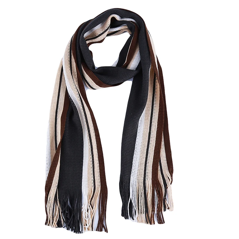 Classic Striped Outdoor Scarves Men Cashmere Soft Knitted Striped Scarf Long Tassel Neck Warmer Men\'s Winter Scarf