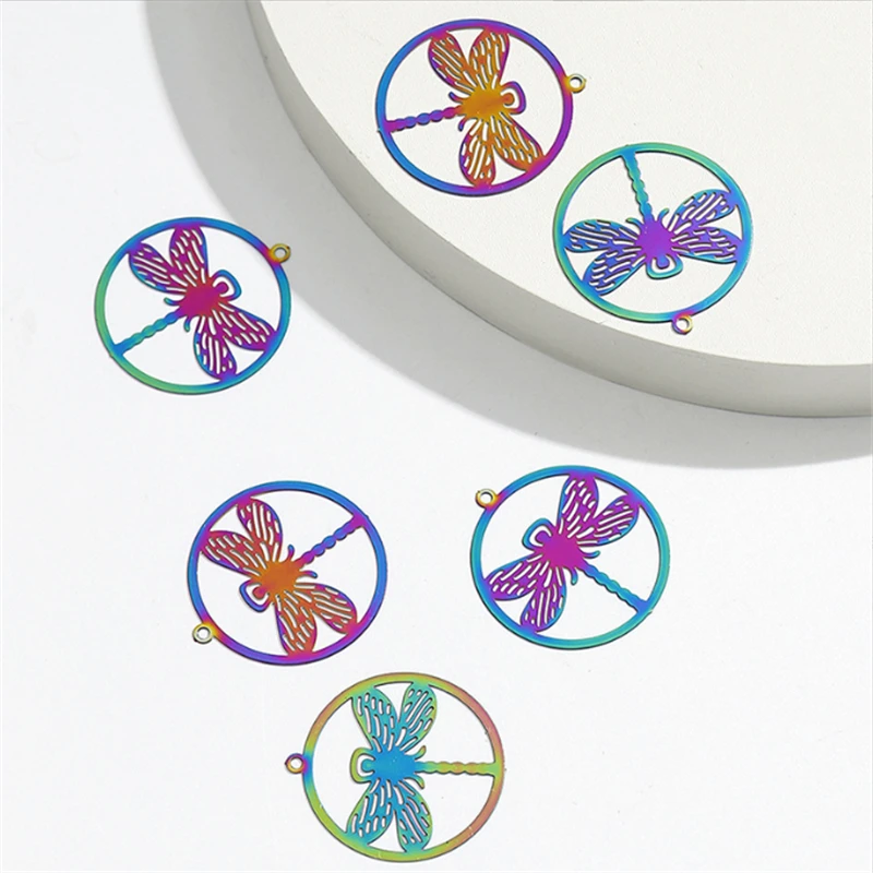 20pcs/lot new retro colorful hollow round dragonfly charms connectors for diy ornament earrings jewelry making accessories