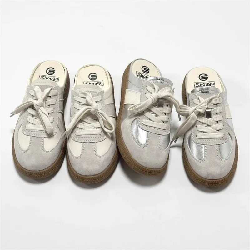 

Новая женская обувь 2025 года, спортивная женская обувь на плоской подошве с круглым носком, повседневные кроссовки на платформе, летние слипоны на тапочках Женская обувь