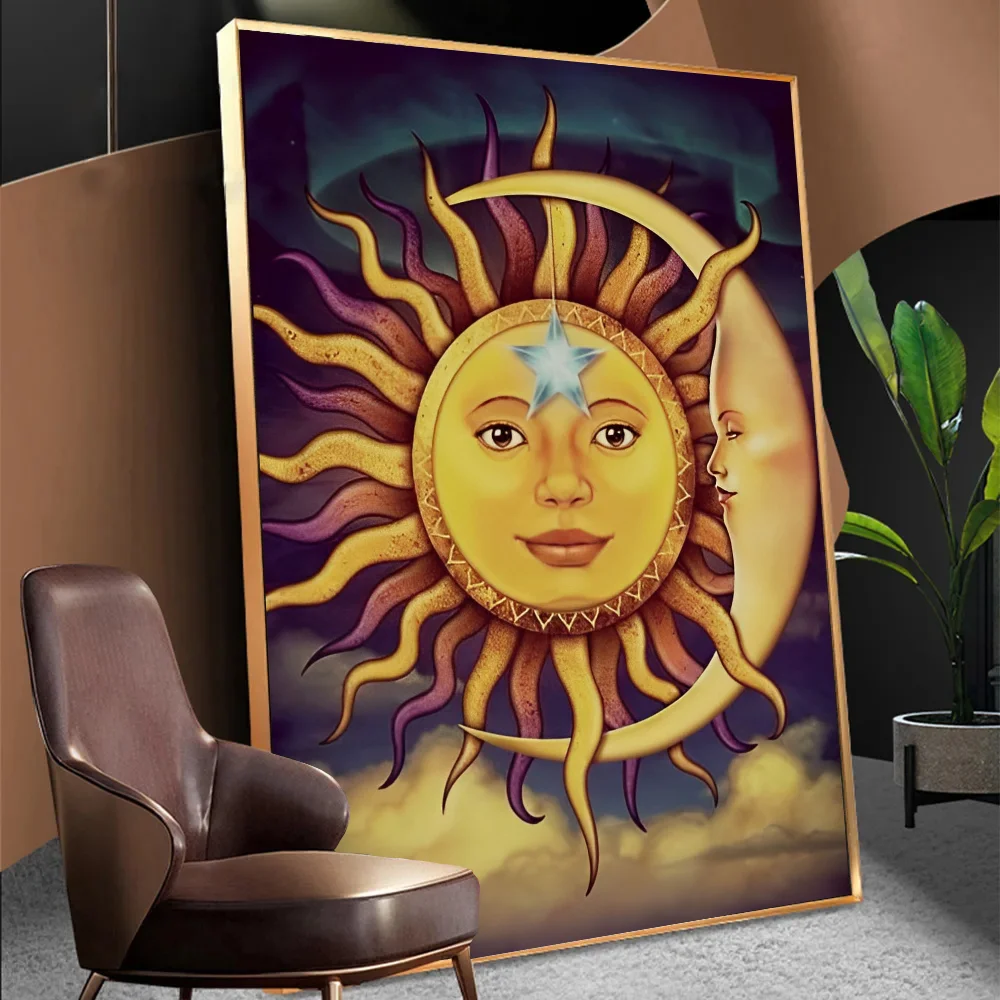 Sun Celestial Moon Bohemian Movie Sticky Posters Whitepaper Sticker DIY Room Bar Cafe Posters Wall Stickers