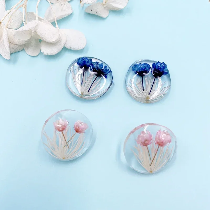 

Transparent Resin Real Dry Flower Stud Earriings for Women Clear Acrylic Round Small Statement Earrings Wedding Bridal Jewelry