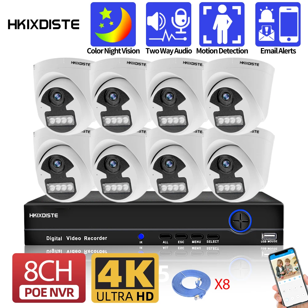 

4K 8 Channel NVR Kit Indoor Home POE Dome Camera System Set 8MP 2 Way Audio Video Surveillance Kit 8CH 8MP CCTV Security System