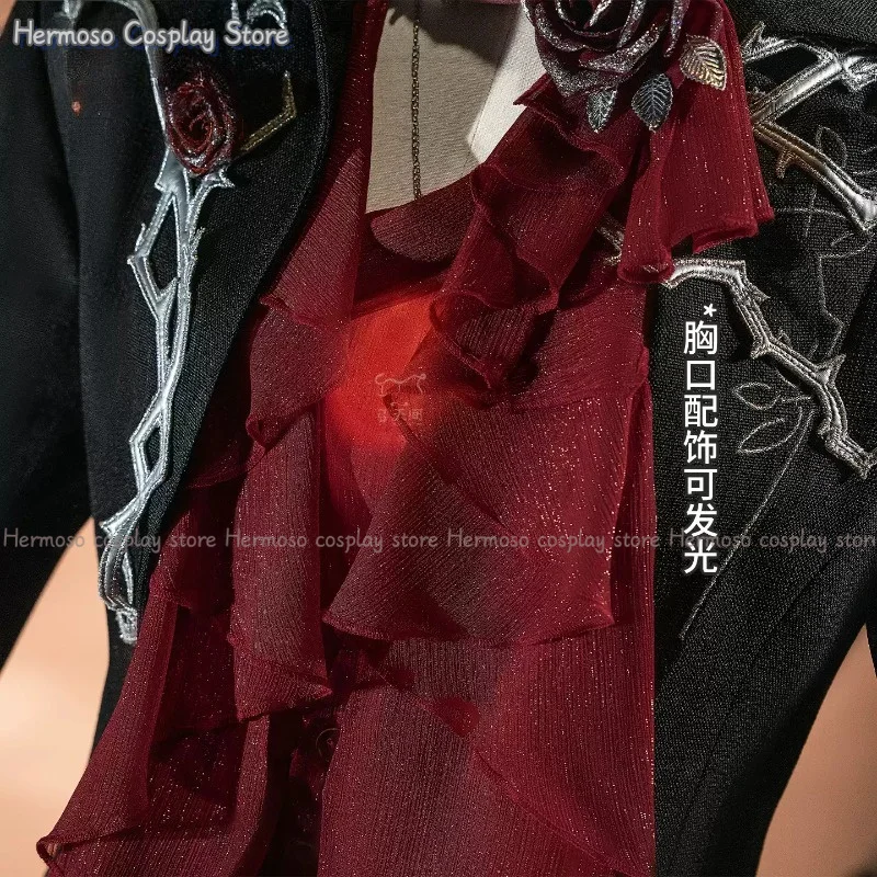 Identity V Composer Uaithne Cosplay Costume Frederick Kreiburg Tailcoat Red Scarf Earrings Accessories Prop Halloween Party Suit - view 3