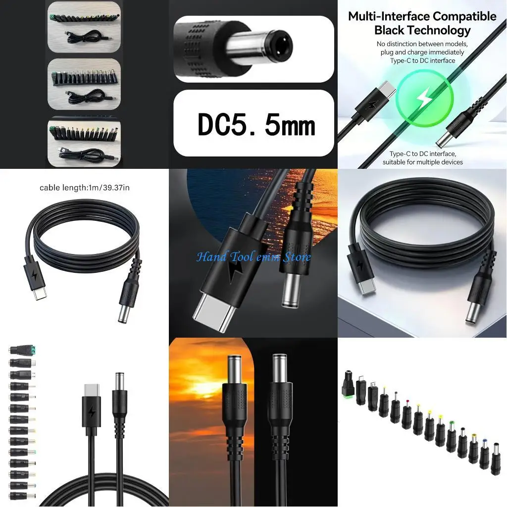 

H37F Portable USB Type C to DC5V 5.5mm Plugs Charging Cable with 14 Adapters for Travel Outdoor Use and Commuting