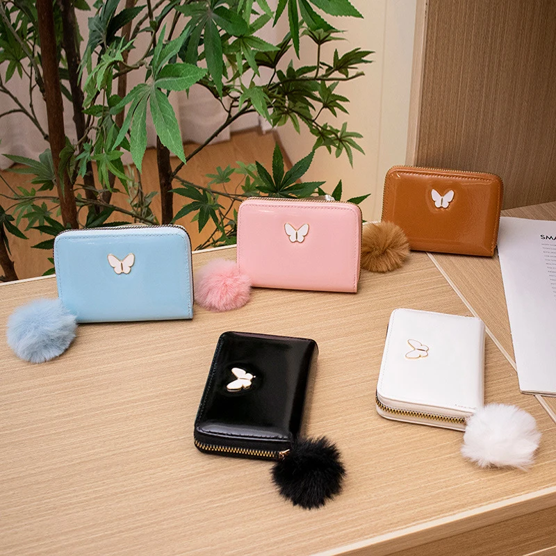 Fashion Butterfly Short Wallet Solid Color PU Leather Multiple Card Slots Coin Purse For Women