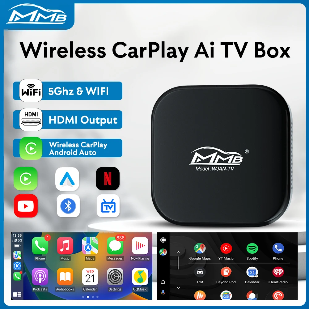 

MMB AI Box Wired to Wireless Android Auto CarPlay TV Adapter Plug and Play 4+16G for Renault Volvo Hyundai Lexus Car Accessories