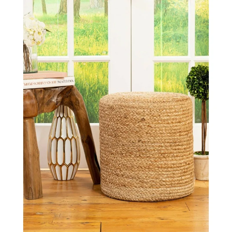 

Pouf Jute Handmade Natural Braided Beige Round Cushions Ottoman Pouf Cover