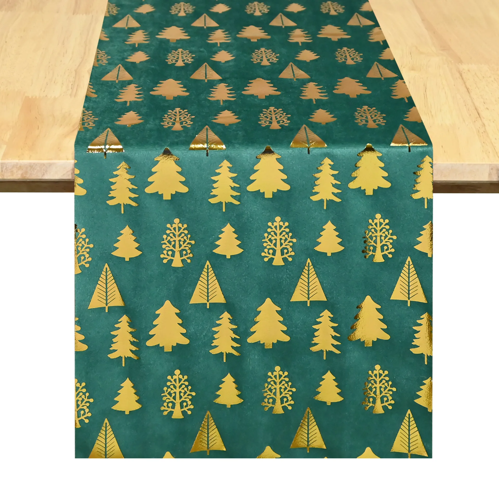 

CX green pine ironing golden velvet Christmas table flag activity Holiday decoration can be cut