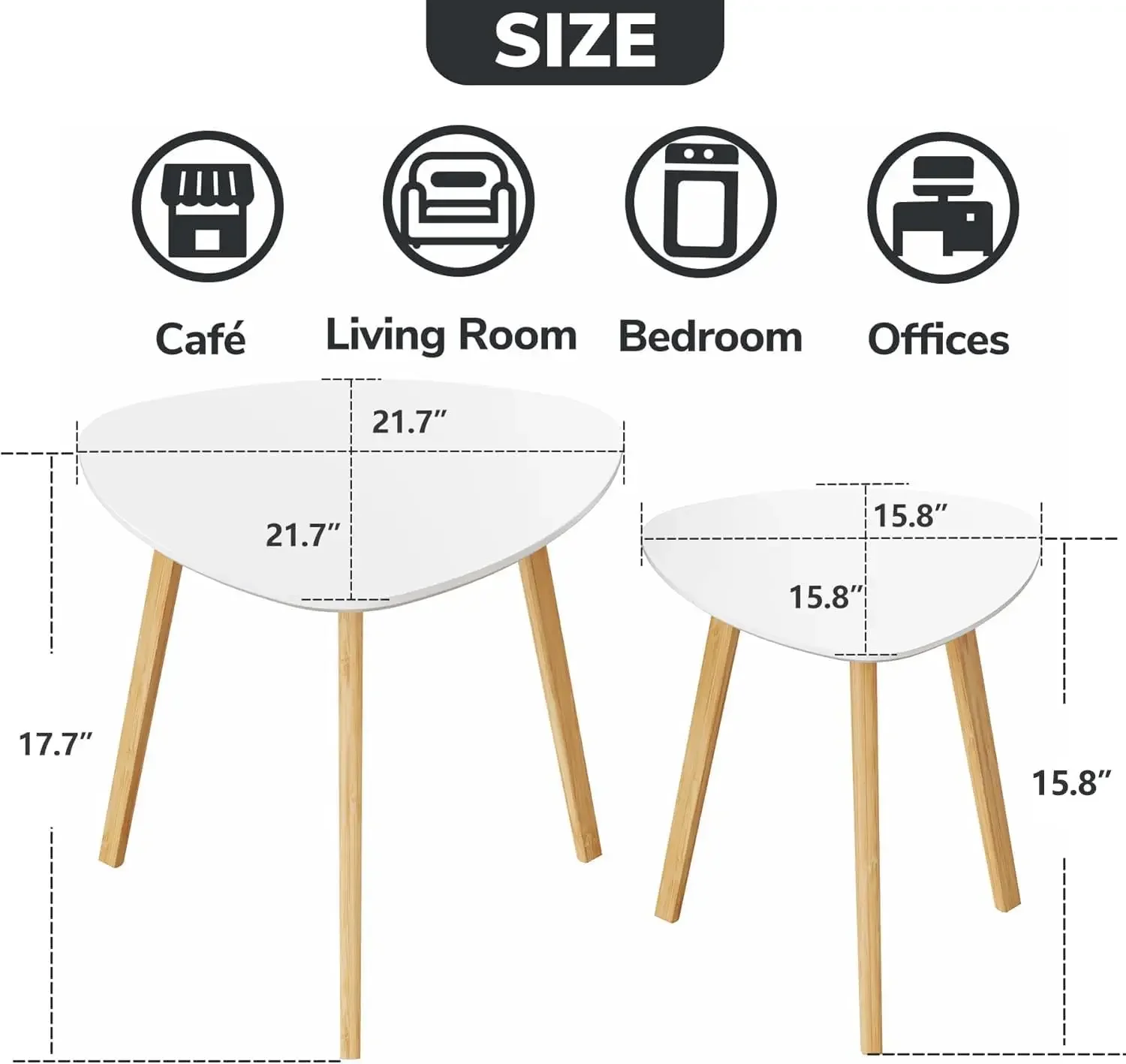 Modern Triangle Side Tables Set, Bamboo Nesting Tables for Living Room & Balcony Use
