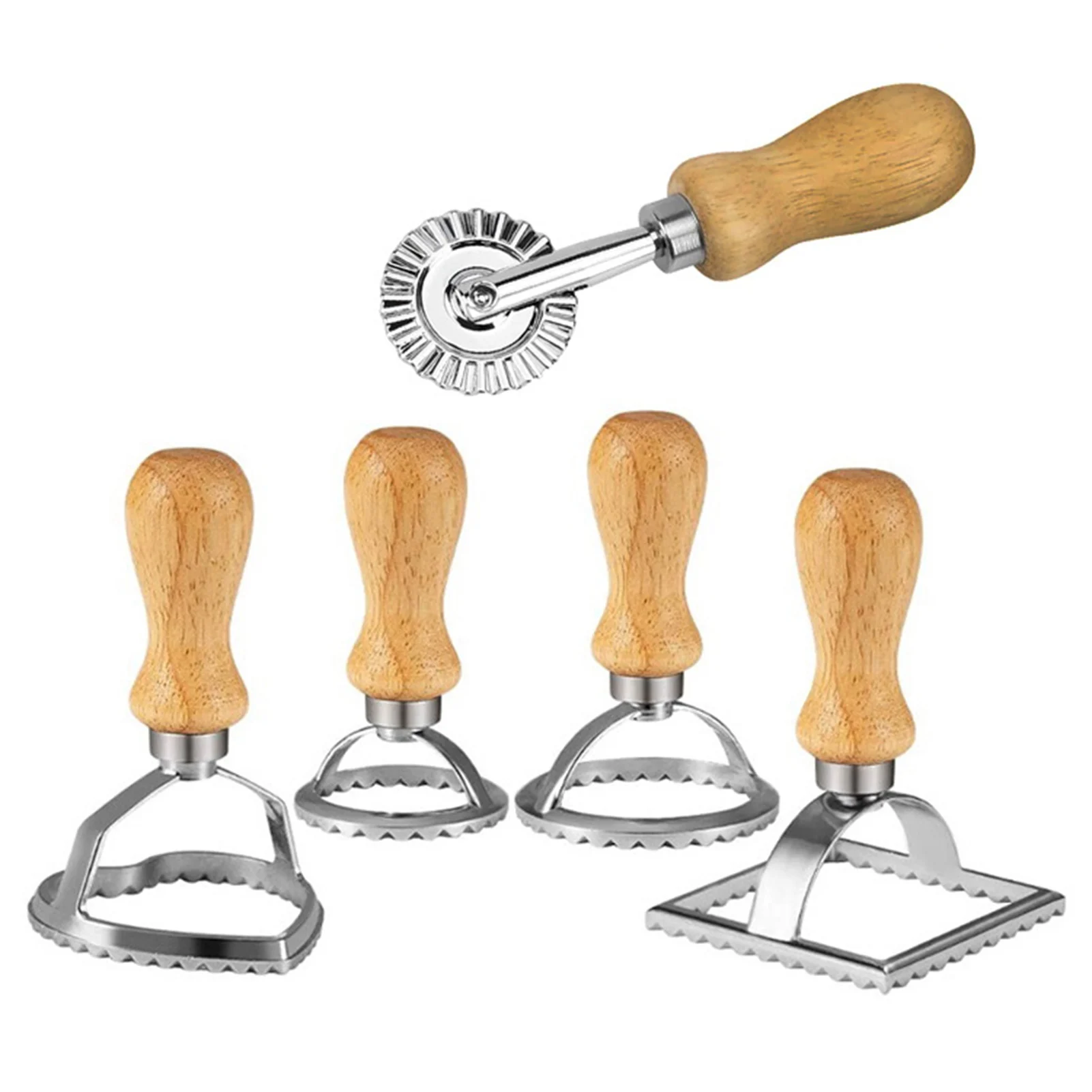 

Manual Pasta Ravioli Stamp Maker dought Cutter Roller Wheel Stainless Steel Sharp Blade Wood Handle Cutter for Pierogi Ravioli