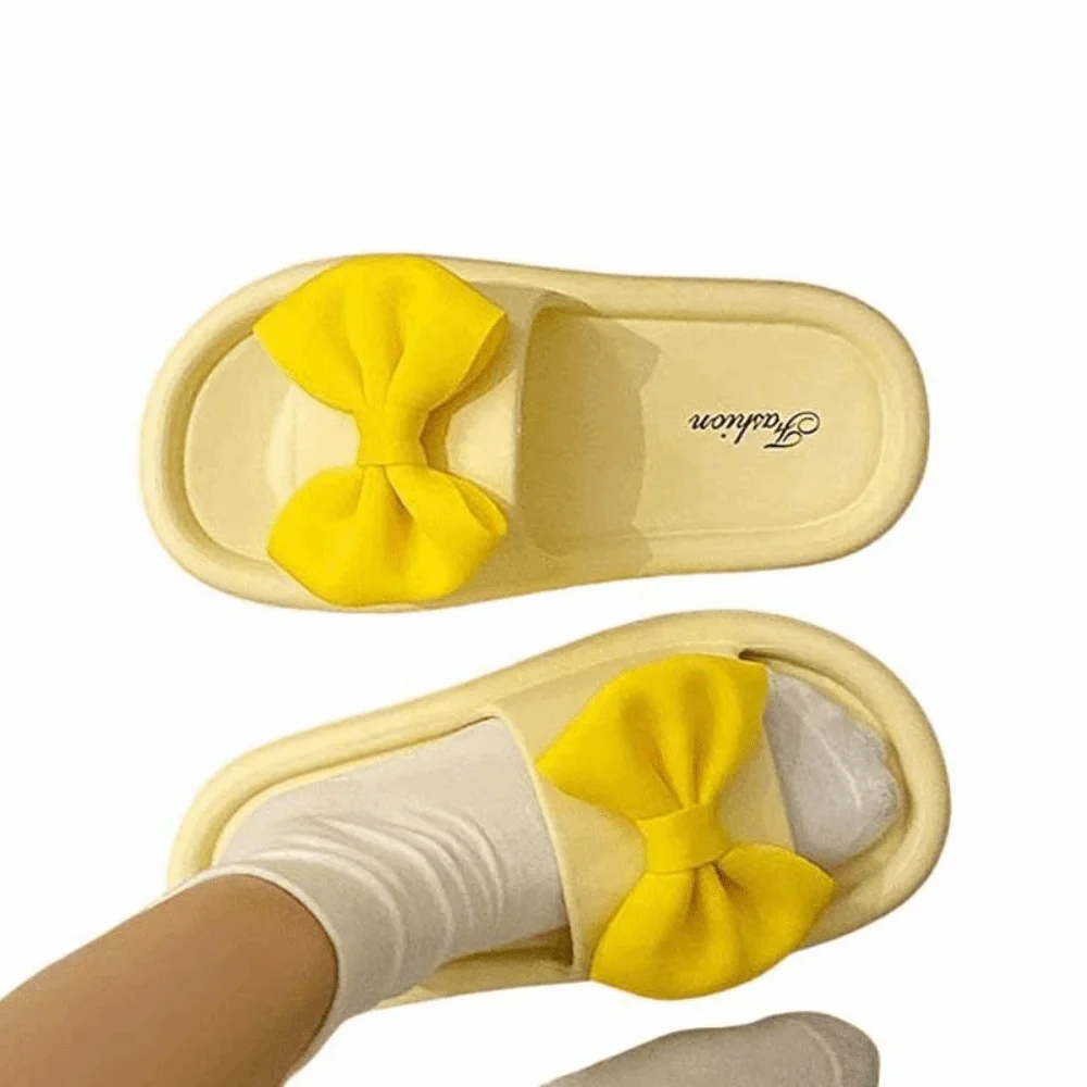 Zapatillas con lazo de dibujos animados estilo coreano Ins, sandalias deslizantes con lazo 3D, zapatos antideslizantes de EVA para uso exterior, para interiores y exteriores