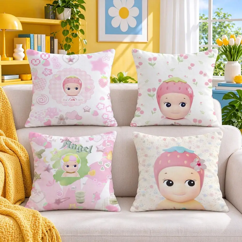 character Sonny Angel Cushion Cover Throw Pillow Short Plush Fresh Bright Cushion for Bedroom Sofa Ornament Present Gift