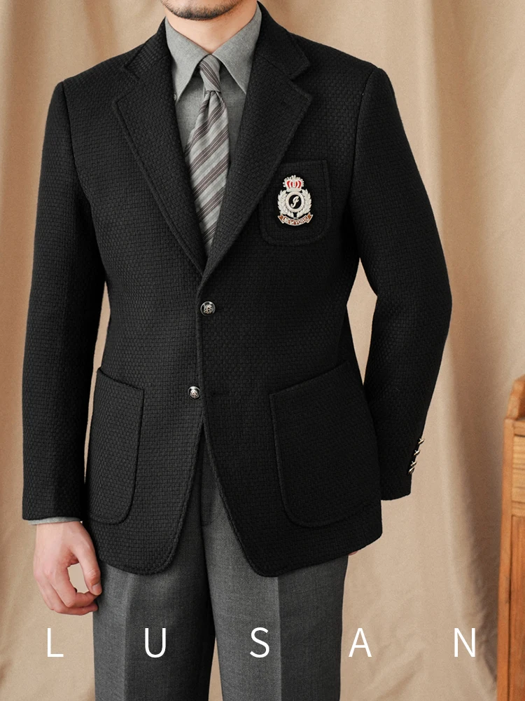 Mr. Lu San Gentry Black IVY Badge Slim-fit Suit Thick Winter Warm Commuter Fashion Blazer