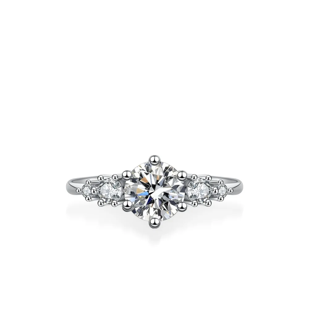 CKT Real 18k White Gold Ring for Women's Classic Six-claw Platinum Pt950ring Fashion Classic 1ct Diamond Moissanite Fine Jewelry