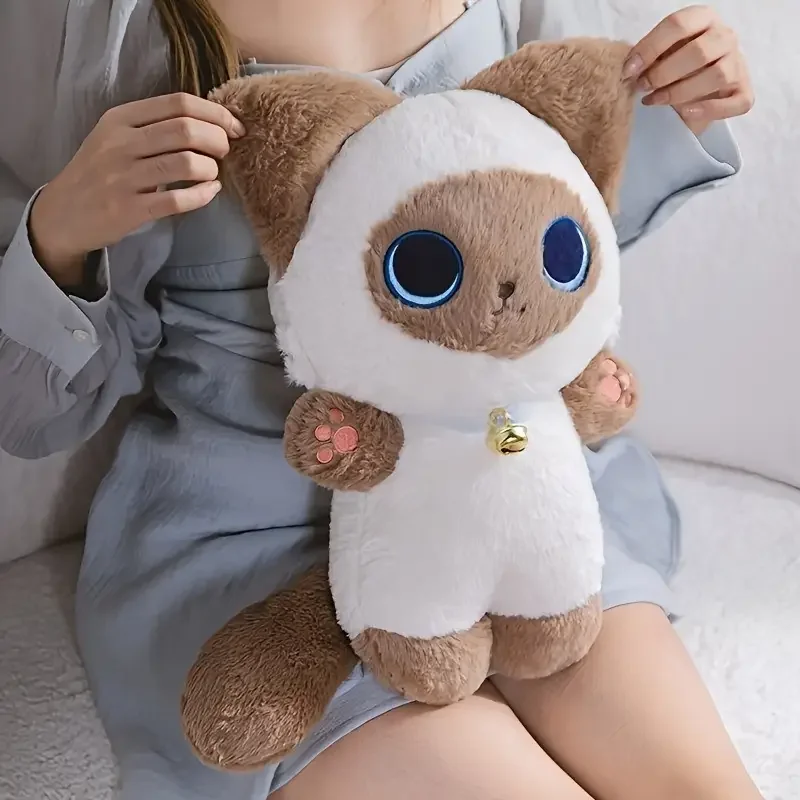25 سنتيمتر جديد Kawaii لينة الكرتون الحيوان سلسلة سيامي القط مع جرس ألعاب من القطيفة رفيق الدمى هدايا عيد الميلاد للأطفال