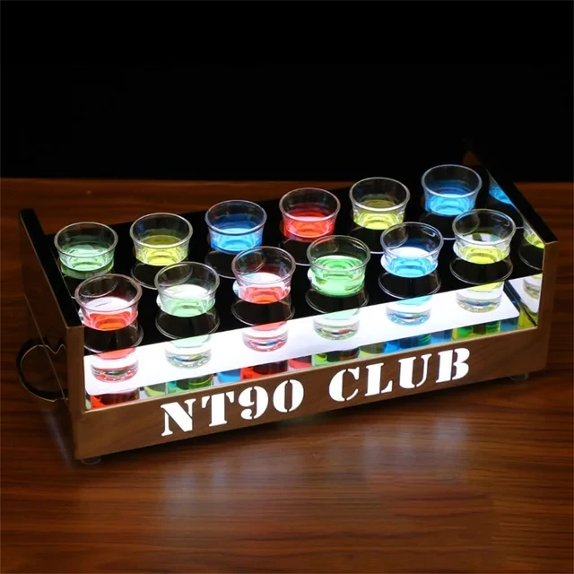 LED Illuminated Shot Glass Flight Tray Holder Flashing Light Up Whisky Cocktail Wine Glorifier Presenter Cup Rack for Bar Disco