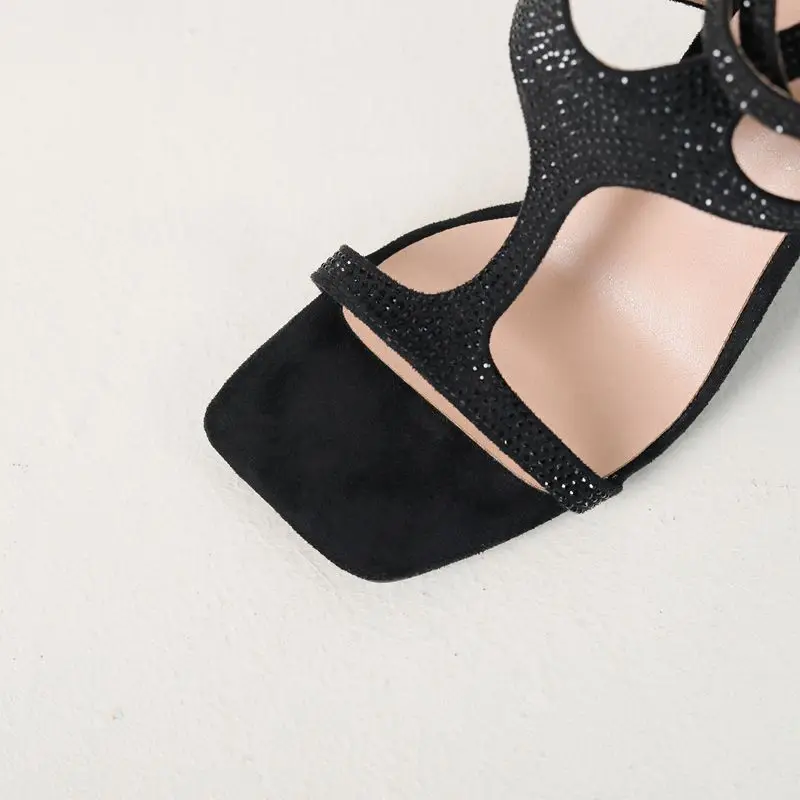 REAVE CAT Blue Women Sandals Square Toe 10.5cm Strange Heel Buckle Strap Extended Size 41 42 43 Sexy Dating Party Handmade Shoes