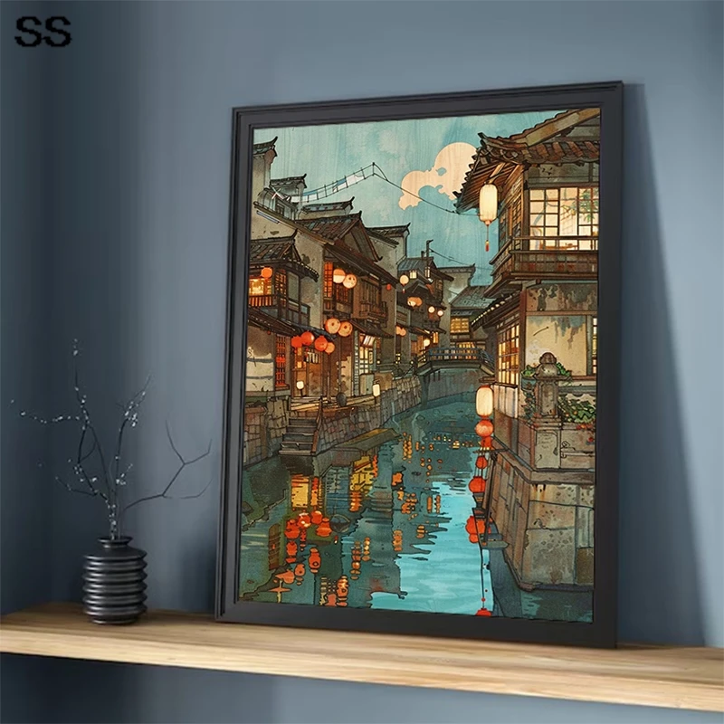 

Vintage Hiroshi Yoshida Inspired Poster Traditional Japanese Village Landscape Wall Decor Room Aesthetic Home and Decoration