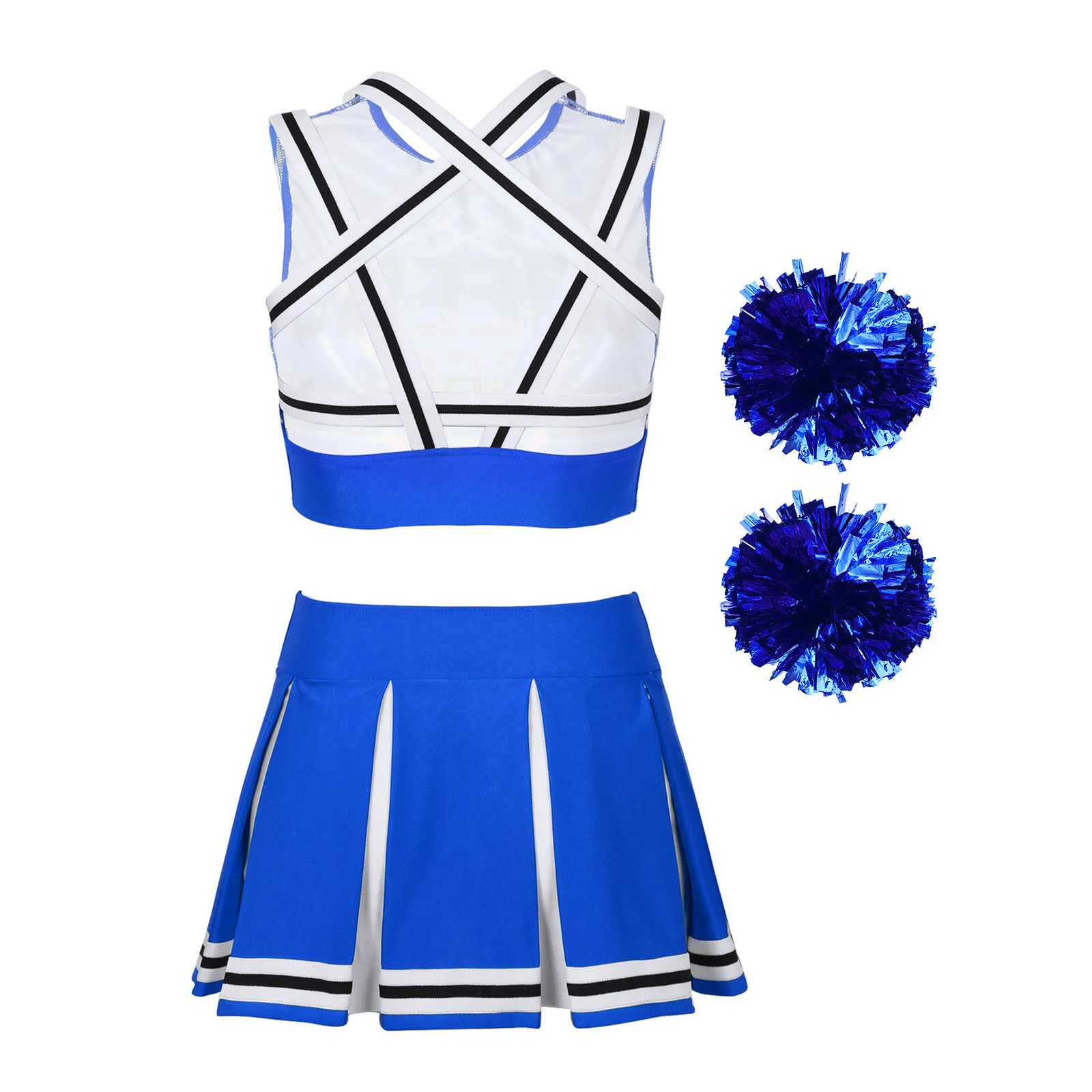 Damen Cheerleader Kostüm Cheerleading Crop Top mit Röcken Pom Poms Bogen High School Team Uniform Festival Cosplay Dres-up