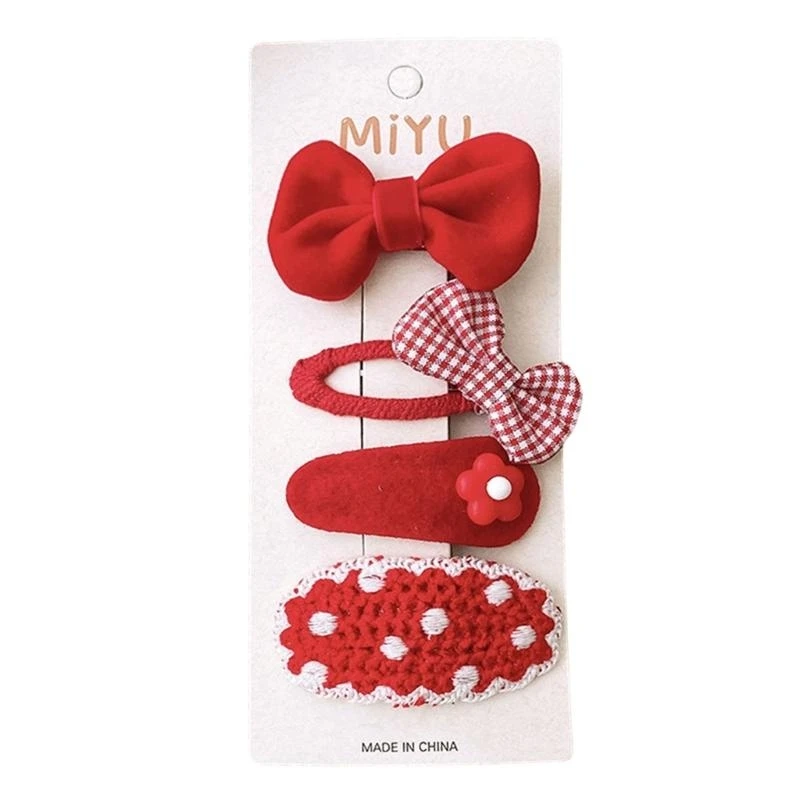 

Q1FE 4Pcs Hairpin Hair Clips Themed Bowknot Hair Clip Headwear Headdress Barrettes Christmas New Year Gifts for Girl Kid