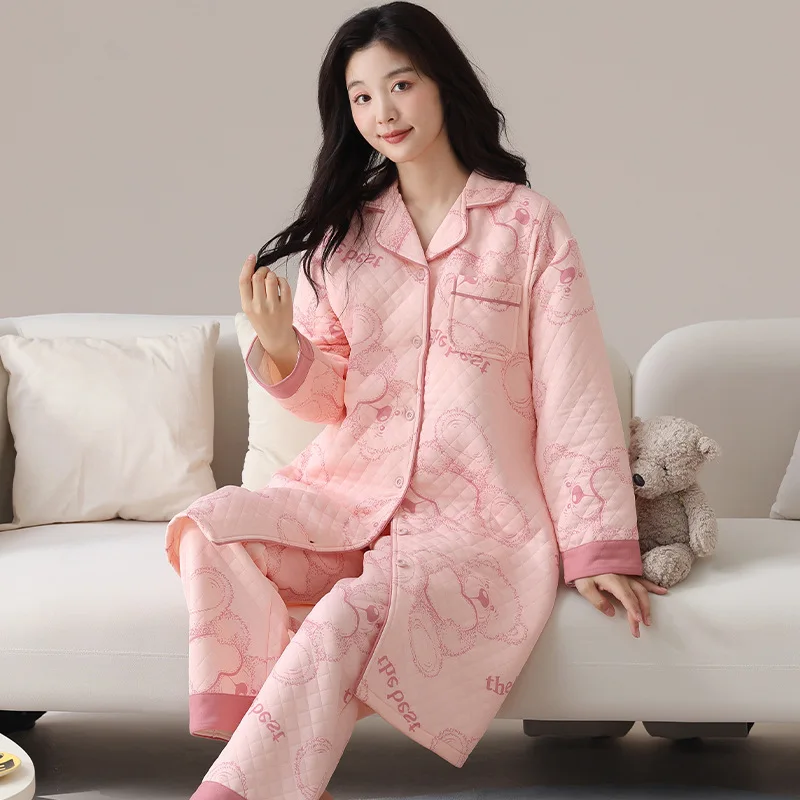 Autumn Winter Thick Warm Cotton Padded Maternity Nursing Sleepwear Sets Breast Feeding Pajamas Suits Pregnancy Home Lounge Wear