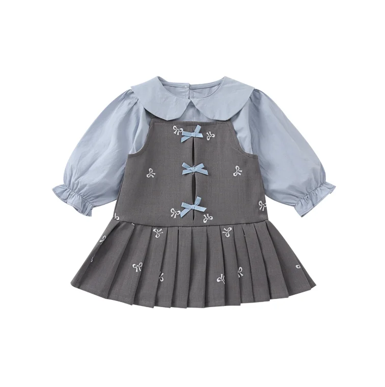 

New Baby Girls Sping & Fall Long Sleeve Sets, Blouse + Bow Vest Dress Princess Fashion Suits 0-3T
