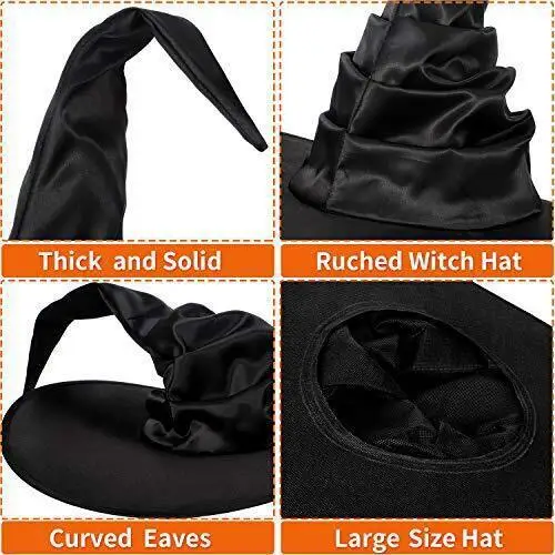 Classic Black Witch Hat Durable Reusable Witch Hat Stylish Halloween Witch Hat for Masquerade Party Cosplay Wide Brimmed Black