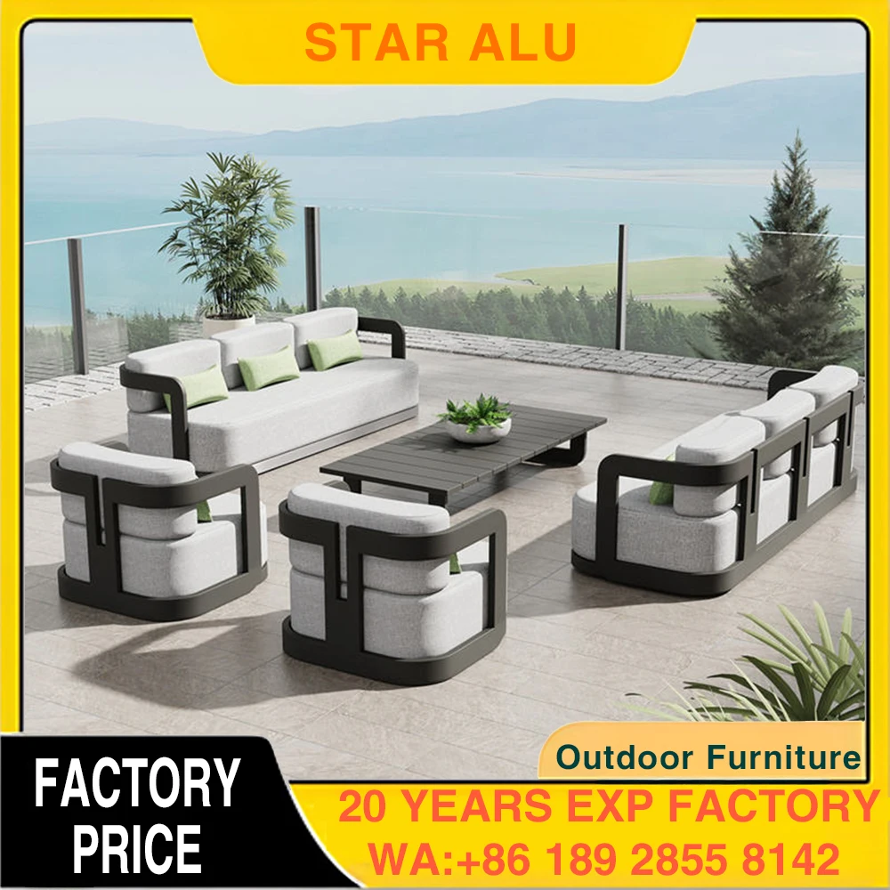 Outdoor Furniture Aluminum Sofa Set Garden Sofa and Coff Table Set Metal Patio Sofa