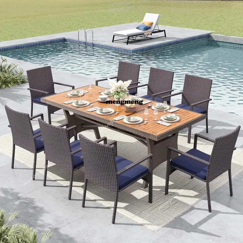Outdoor Dining Sets for 8, 9 Pieces Patio Dining Furniture, 74’’ Rectangular Outdoor Table and Chairs, Acacia Wood, Customized