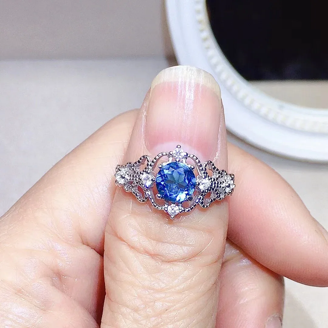 Vintage 925 Silver Topaz Ring for Party 6mm VVS Grade Natural Topaz Silver Ring Solid 925 Silver Topaz Jewelry