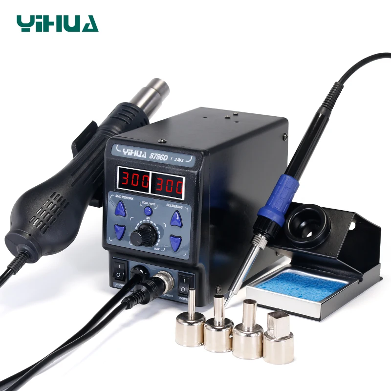 YIHUA 8786D-I SMD Soldering Station Double Digital Display Cool Hot Air Gun Soldering Iron 2 in 1 Rework Station