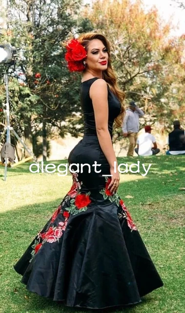 Mexican Charro Mermaid Prom Occasion Dresses Black 2023 Floral Embroidery Cap Sleeve Bateau Zipper Evening Graduation Gown AliExpress