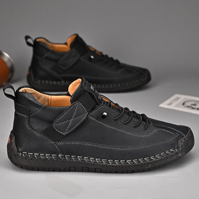 أحذية كاجوال كلاسيكية منخفضة القمة مخيطة يدويًا للرجال، أحذية رجالية أنيقة بلون سادة برباط، أحذية رياضية خارجية، أحذية قيادة مكتب الأعمال اليومية لجميع المواسم، مريحة ومسامية #2