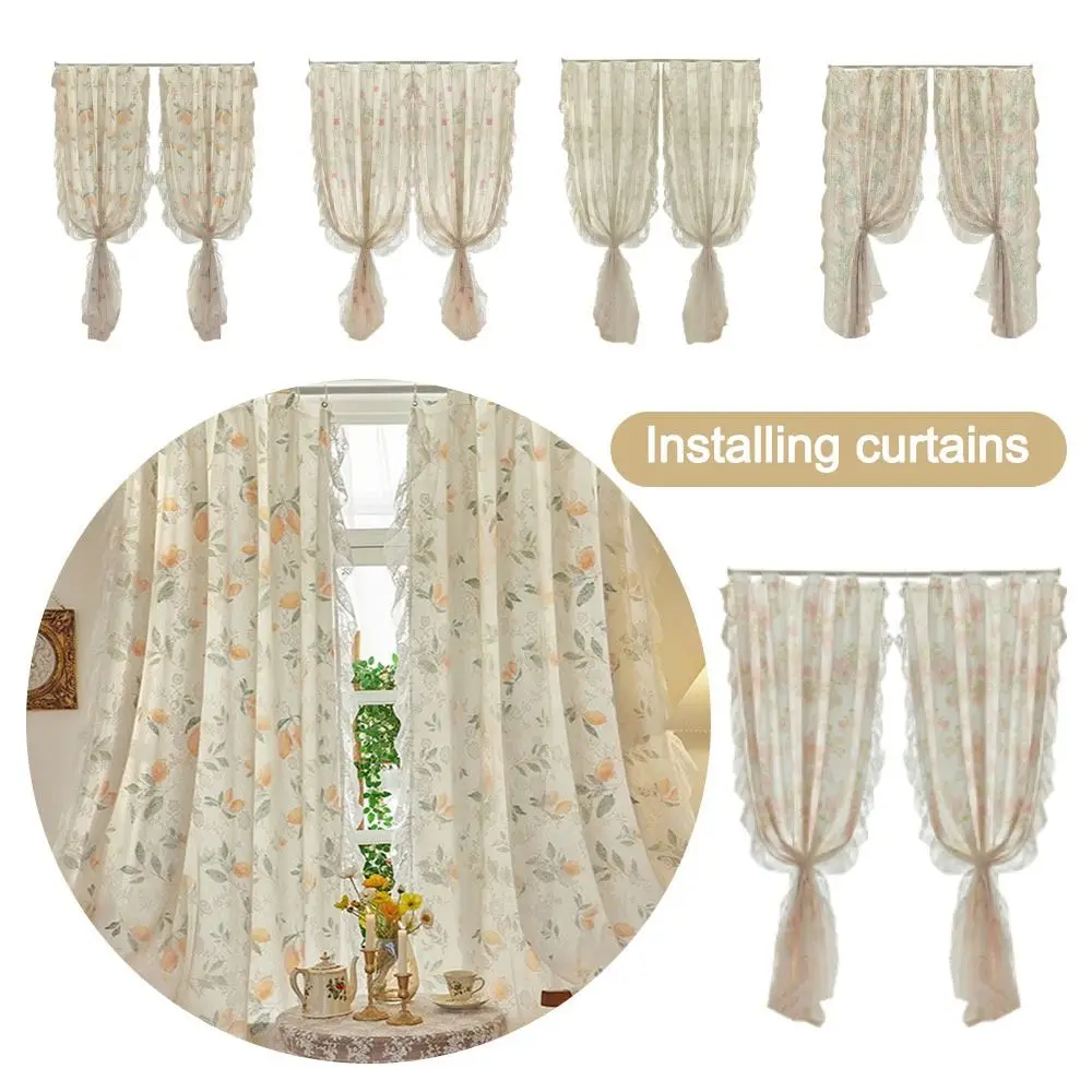 Pastoral Style Lace Gauze Curtains Light Blocking Non Punching Installation Luxury Curtain Romantic Girl Clasp Curtain