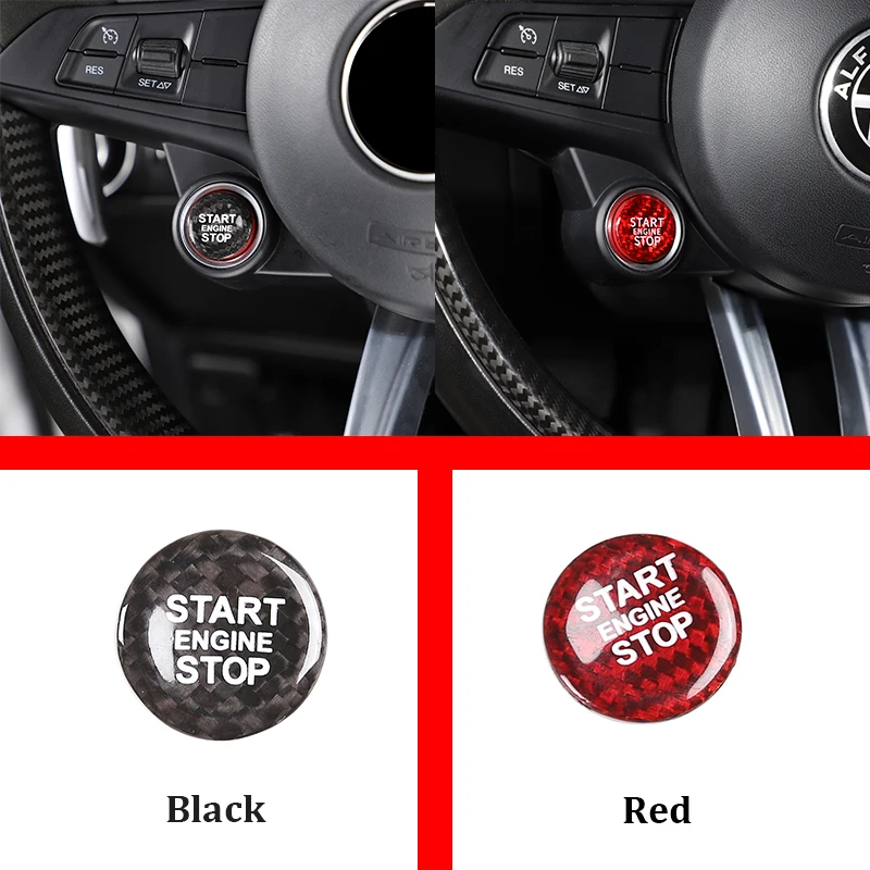 

For Alfa Romeo Giulia Stelvio Real Carbon Fiber Black/Red Car Steering Wheel One-Touch Start Button Patch Car Interior Accessori