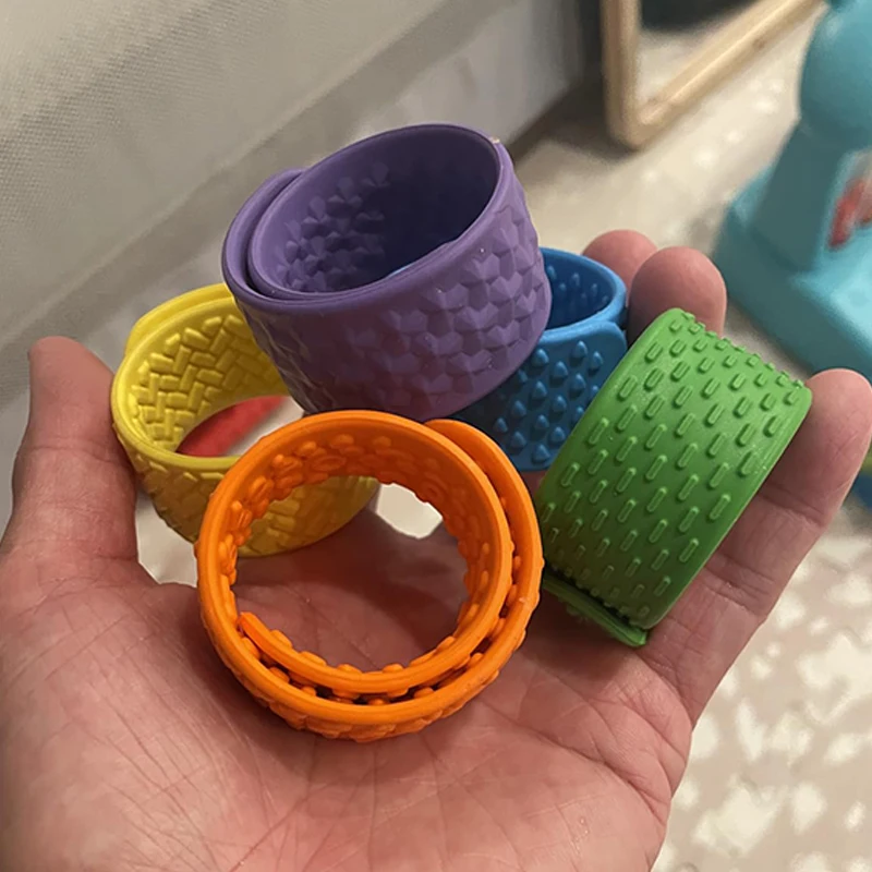 6개입 감각 장난감 어린이용 텍스처드 실리콘 슬랩 팔찌 불안 자폐증 ADHD 진정 스트레스 해소 선물