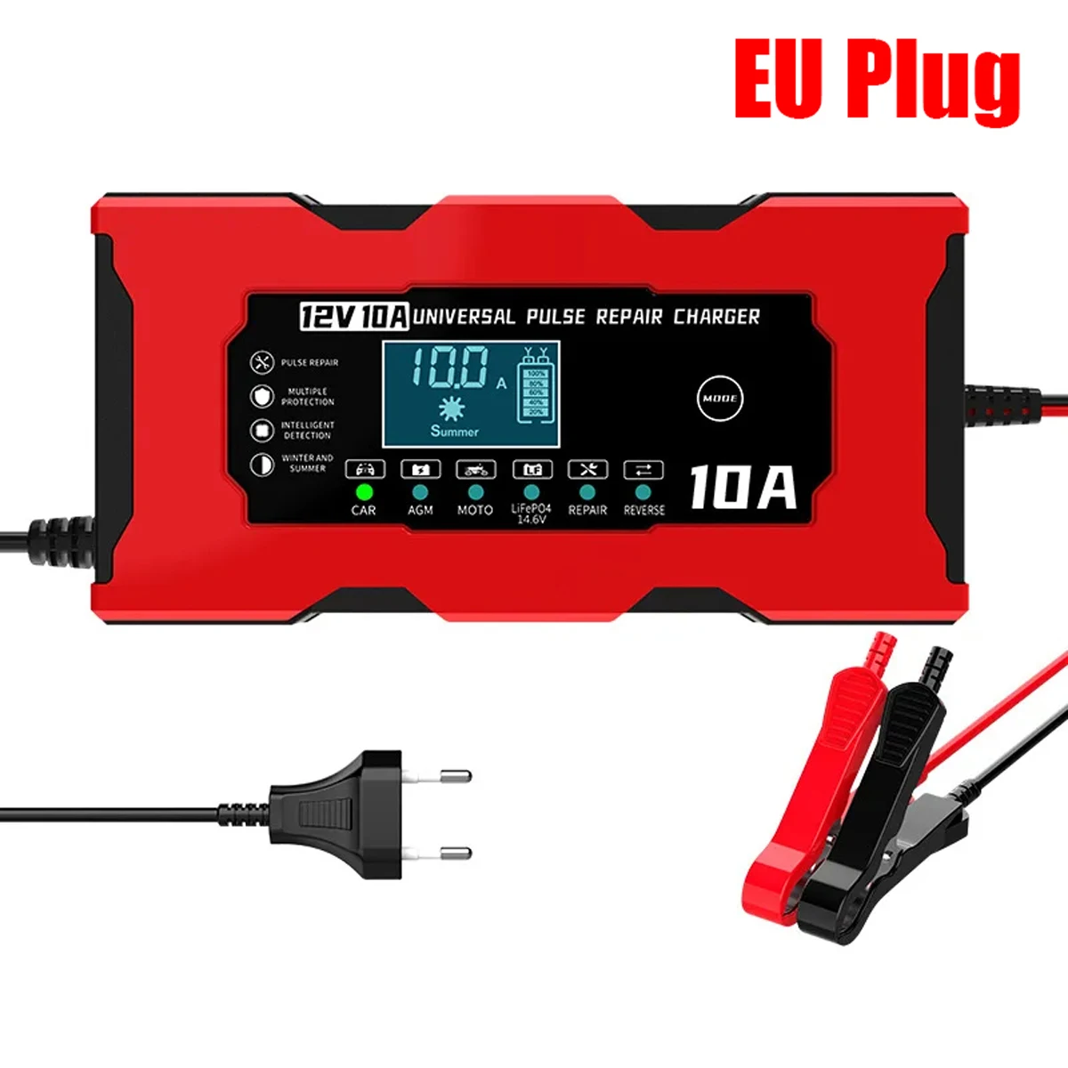 12V 10A 6A Car Battery Charger 14.6V Electric Motorcycles Charger For Lifepo4 Lead Acid AGM GEL PB Smart Lithium Battery Repair